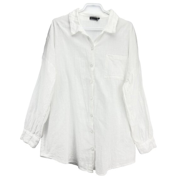 ASOS Oversized 100% Cotton Light White Buttoned Textured Preppy Shirt sz 2 - Picture 1 of 8